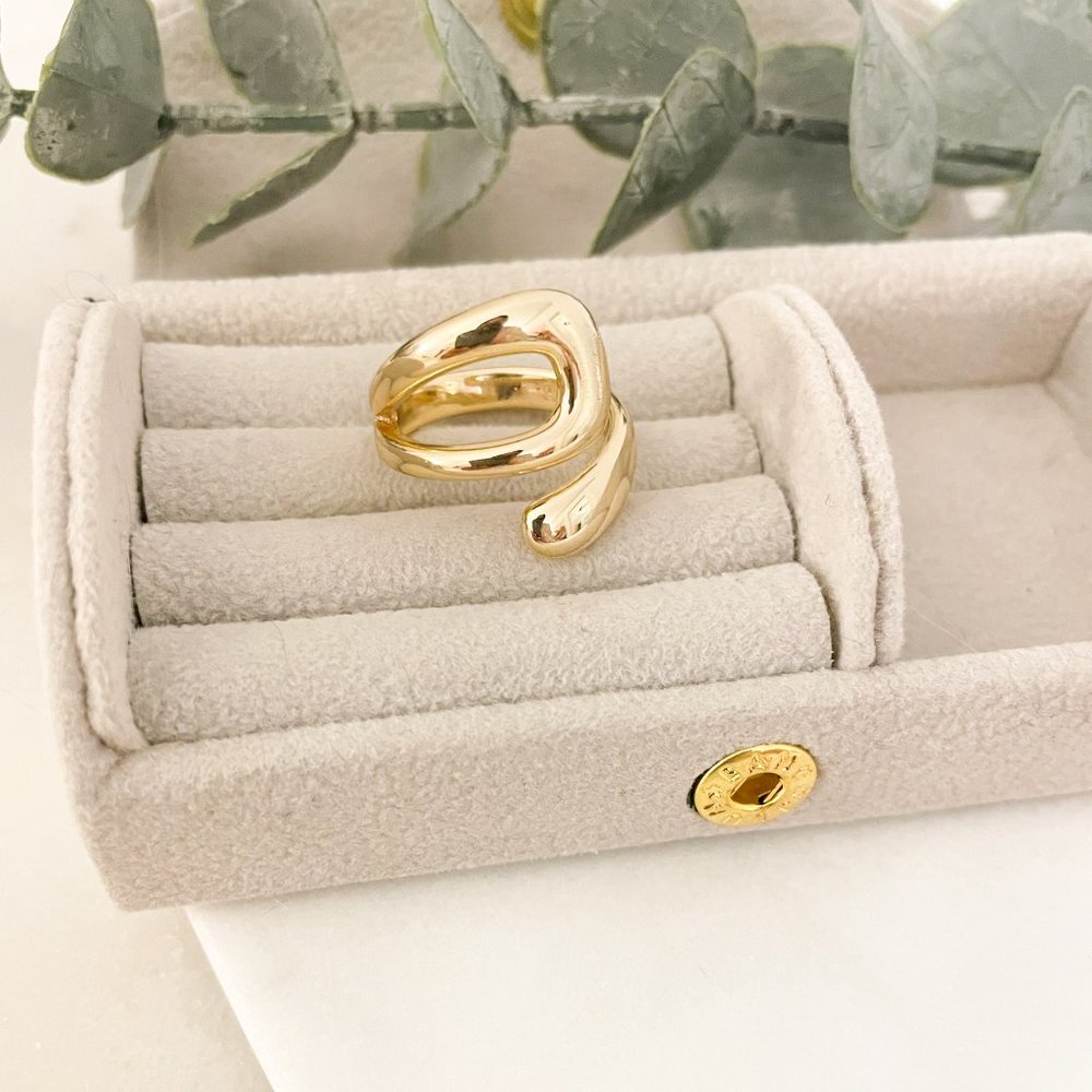 925 Sterling Silver Gold Chunky Bold Statement Ring Large Wrap Ring - Picture 4 of 6